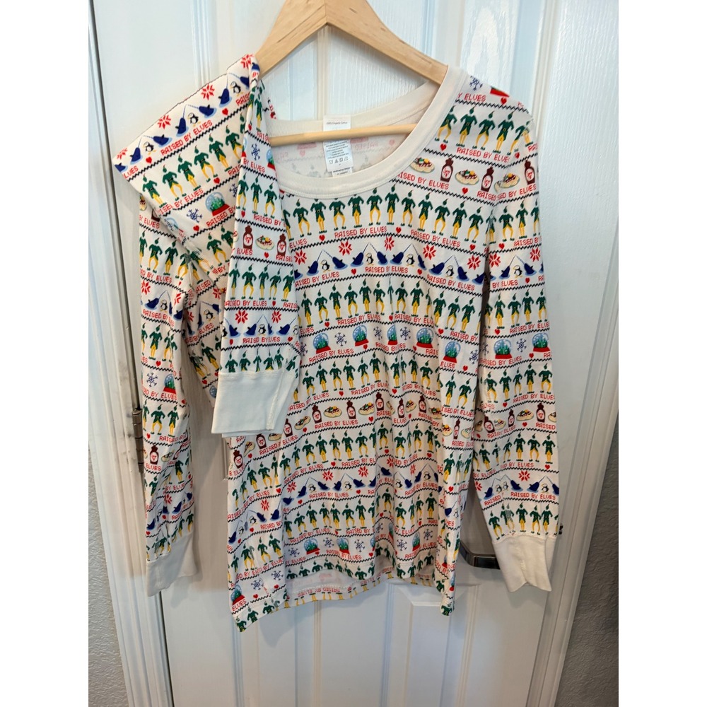 Hanna Andersson Pajama Top White Elf Raised By Elves Organic Cotton Holiday L